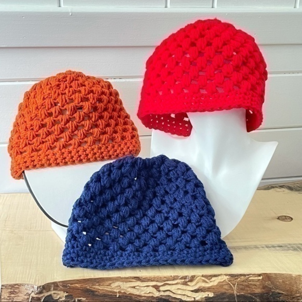 $20 SALE Handmade Ponytail Messy Bun Hat Crochet Puffy Stitch Beanie Women’s